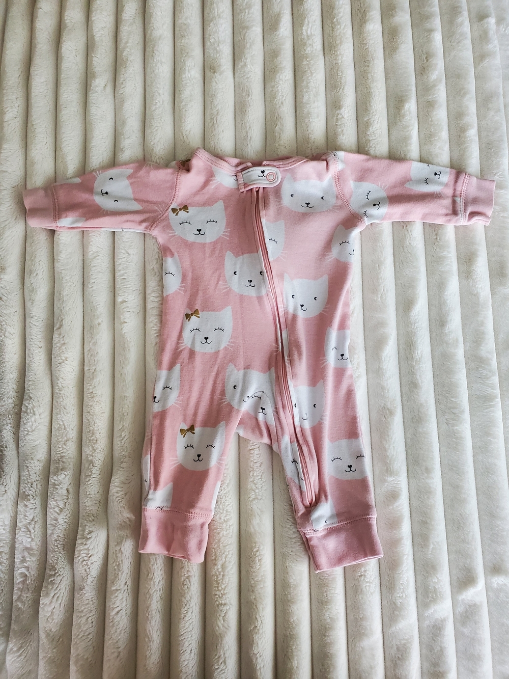 Pink Cat Print Zip-Front Baby One-Piece Girl Onesie